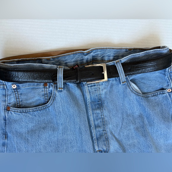 Brighton - Unisex Dimpled Leather Belt - Made is the USA - 42" - Black & Silver - Picture 2 of 5